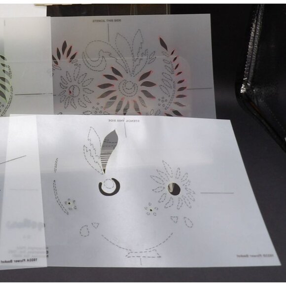 Village Folk Art Stencil Decor Kit - Flower Basket Design 4 Sheets Pre-Cut Mylar - Picture 5 of 5